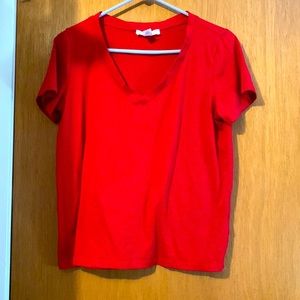 Red shirt sleeved v neck t-shirt